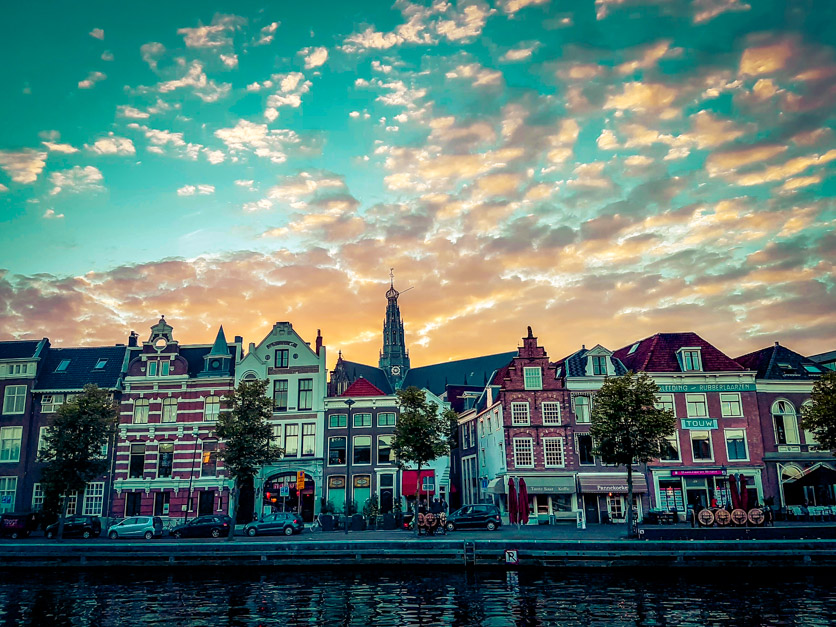 Early morning light as a backdrop to stunning Dutch buildings in Amsterdam