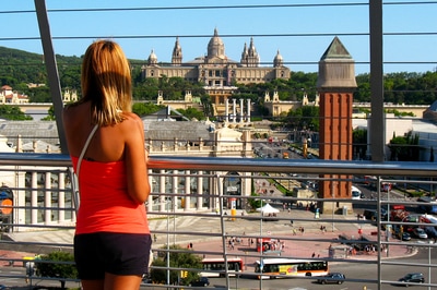 A woman overlooking beautiful Seville in daytime