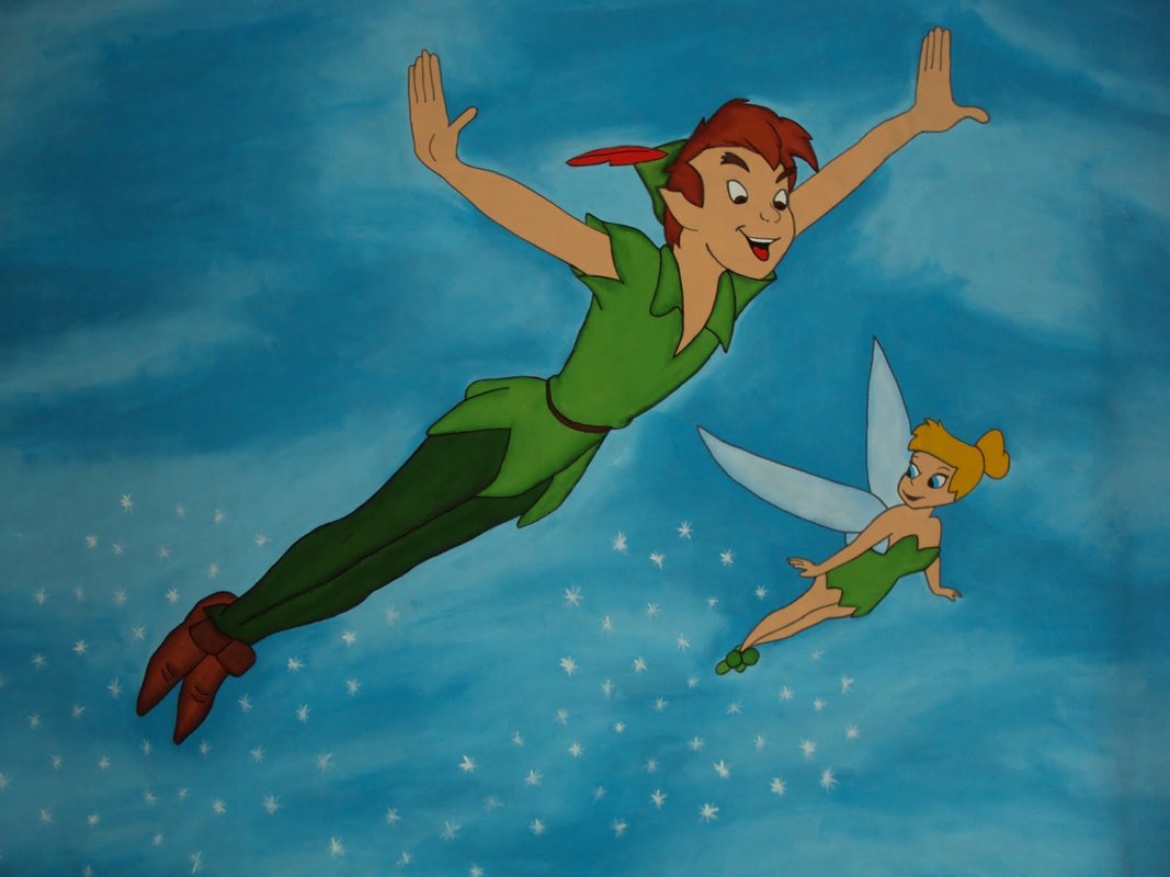 Peter Pan and Tinkerbell flying